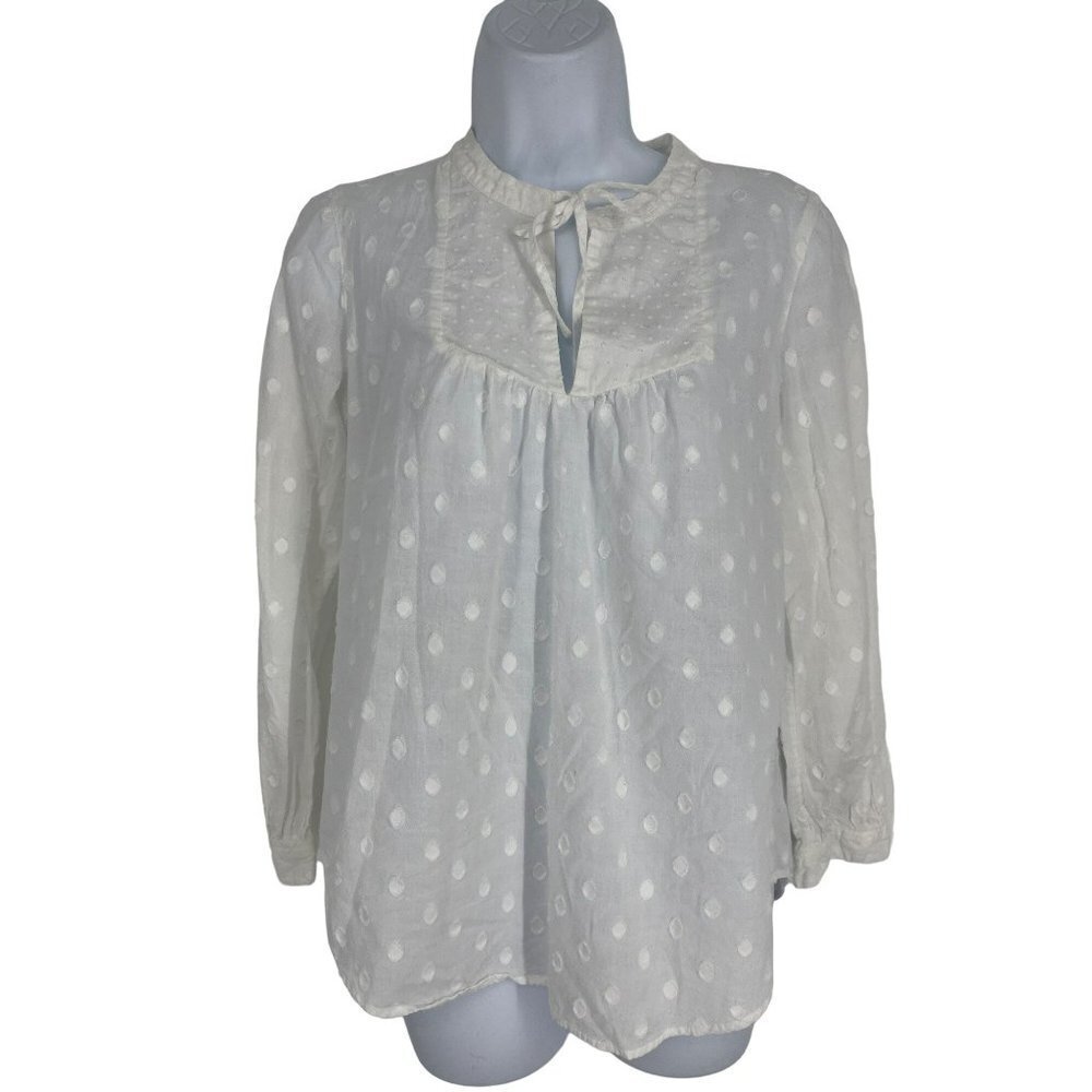 J.CREW White Long Sleeve Puckered Dot Pattern Blouse Size 4